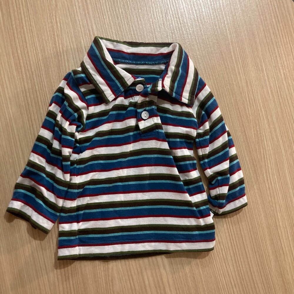KicKee Pants Long Sleeve Polo Shirt 3-6 Months Collared Striped Bamboo Viscose